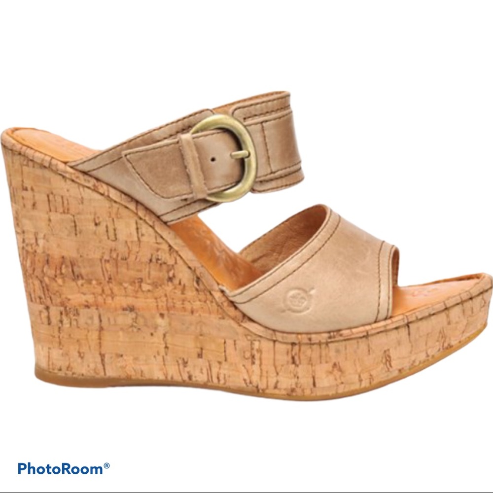 Born Zee platform wedge sandals. Leather slides.
